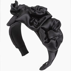 Jennifer Behr Black Triple Rosette Headband in Silk Satin
